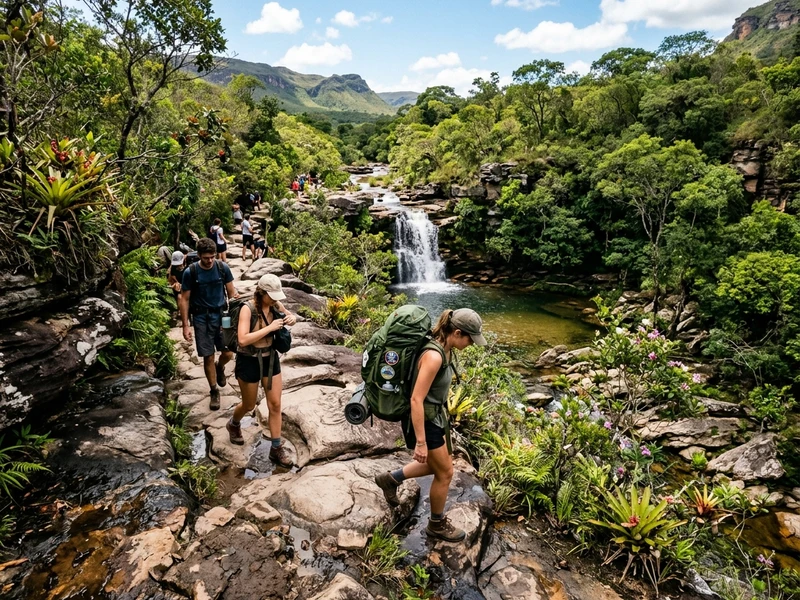 Roteiro planejado sob medida para mochileiros que desejam liberdade, trilhas independentes e custo mínimo! 🎒🌿 Conheça as atrações clássicas que dispensam passeios caros: mergulhe nos caldeirões do Serrano, escorregue na pedra lisa do Ribeirão do Meio e encante-se com a imponência do Poço do Diabo. Desfrute da primavera em trilhas floridas e refrescantes, saboreie delícias típicas em mercados populares como o pastel de palmito de jaca e hospede-se em hostel bem conceituado com troca cultural autêntica. ☀️🌊