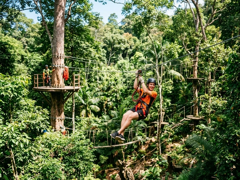 Uma expedicao eletrizante de 3 dias feita sob medida para quem busca adrenalina sem pausas sedentarias! 🌴⚡ Enfrente circuitos aereos vertiginosos na selva de Kathu, caminhe por terrenos rochosos ate o selvagem Black Rock Viewpoint, desca corredeiras bravias de rafting e pilote quadriciclos na lama em Tone Pariwat. Para coroar o desafio fisico, encare um treino militar de Muay Thai e salte obstaculos aquaticos no wakeboard com total foco em seguranca e equipamentos de alto nivel! 🥊🌊