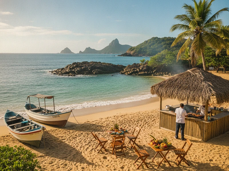 Este roteiro de 3 dias em Fernando de Noronha é uma ode aos amantes da gastronomia, combinando as belezas naturais da ilha com experiências culinárias inesquecíveis. Priorizamos restaurantes locais aclamados, que valorizam ingredientes frescos e receitas regionais, garantindo uma imersão completa nos sabores do arquipélago. Desde o famoso festival de frutos do mar do Restaurante do Zé Maria até a cozinha autoral da Mesa da Ana, cada refeição é cuidadosamente selecionada para proporcionar uma jornada epicurista. Além dos prazeres à mesa, o roteiro inclui passeios de barco, mergulhos em praias paradisíacas como a Baía do Sancho e a Baía do Sueste, e momentos relaxantes para apreciar o pôr do sol. A hospedagem em uma pousada charmosa e a mobilidade eficiente garantem conforto e praticidade, permitindo que você se concentre em desfrutar de cada momento e cada sabor que Noronha tem a oferecer. Prepare-se para uma viagem onde a natureza exuberante e a alta gastronomia se encontram em perfeita harmonia. 🥂☀️