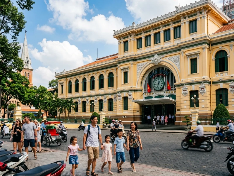 Roteiro planejado sob medida para famílias viajando juntas com crianças e idosos em Ho Chi Minh durante o verão 🇻🇳☀️. Com um ritmo moderado, a programação prioriza atrações com piso plano, ambientes climatizados e transporte porta a porta em táxis com ar-condicionado. As tardes contam com pausas regulares no hotel para repor energias e evitar o calor intenso e as chuvas de verão. O itinerário inclui desde cultura tradicional como o teatro de marionetes aquáticas até mirantes modernos e passeios de barco relaxantes 🚤✨.