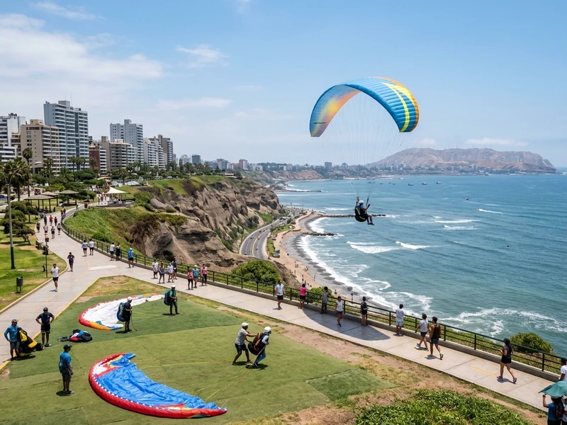 Um roteiro dinâmico e implacável pensado exclusivamente para aventureiros em busca de esportes de ação sem pausas sedentárias. A rota explora os cenários mais dramáticos de Lima e arredores: voo livre sobre falésias oceânicas, sessões de surf no Pacífico, velocidade nas dunas desérticas de Chilca, descida vertiginosa de cinquenta e cinco metros em rapel pelo Cañón de Autisha, escalada técnica em rocha calcária, nado em alto-mar nas Islas Palomino e downhill agressivo de mountain bike no Morro Solar. Todas as experiências contam com guias experientes e orientações rigorosas sobre os equipamentos de proteção individual.