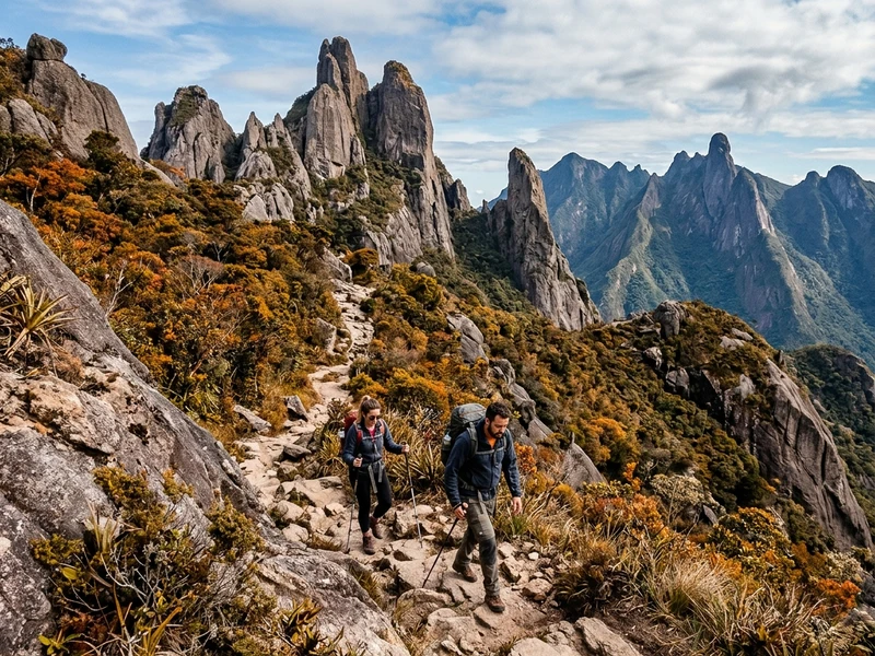 Prepare-se para uma jornada de pura adrenalina na serra fluminense! 🏞️⚡ Este roteiro dinâmico desafia seus limites físicos com a técnica subida dos Castelos do Açu no Parque Nacional da Serra dos Órgãos, rapel vertical na Cachoeira da Macumba e um impressionante voo duplo de parapente sobre o relevo acidentado. Você também enfrentará vias desafiadoras de escalada na rocha granítica da Pedra do Cortiço, pedalará forte pelas trilhas sinuosas de mountain bike no Vale das Videiras e conquistará o cume escarpado do Pico do Alcobaça. Cada atividade foi pensada com orientações rigorosas de segurança, equipamentos homologados e logística ágil, integrando esforço extremo e paisagens arrebatadoras no melhor clima de outono! 🧭🧗